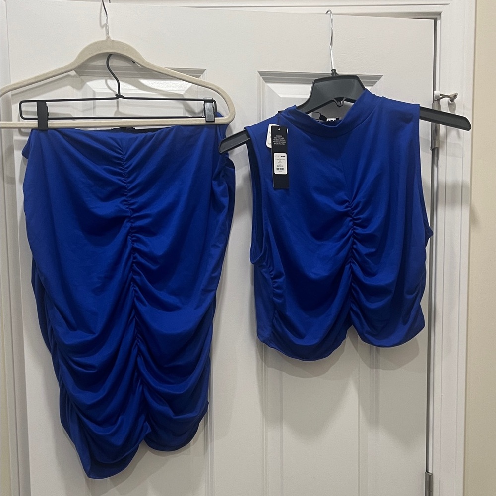 Fashion Nova Blue Midi Skirt Set